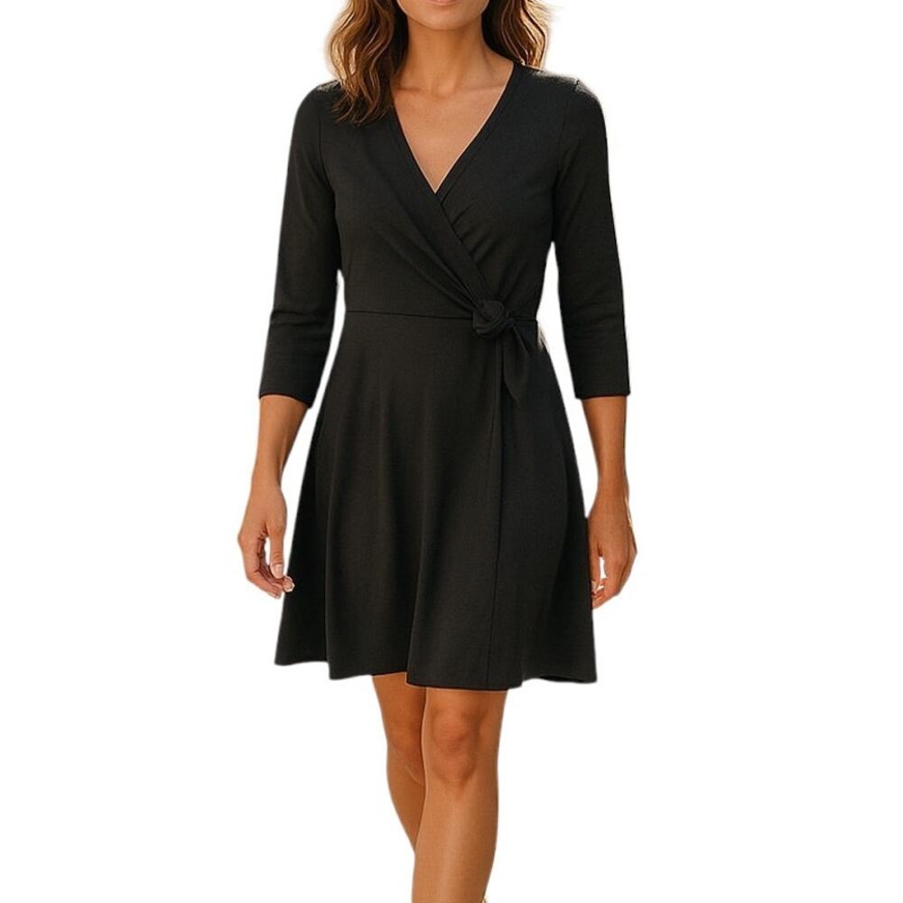 Francesca’s Alya Casual Faux Wrap A-line Black Dress Tie Waist Size Small NWT